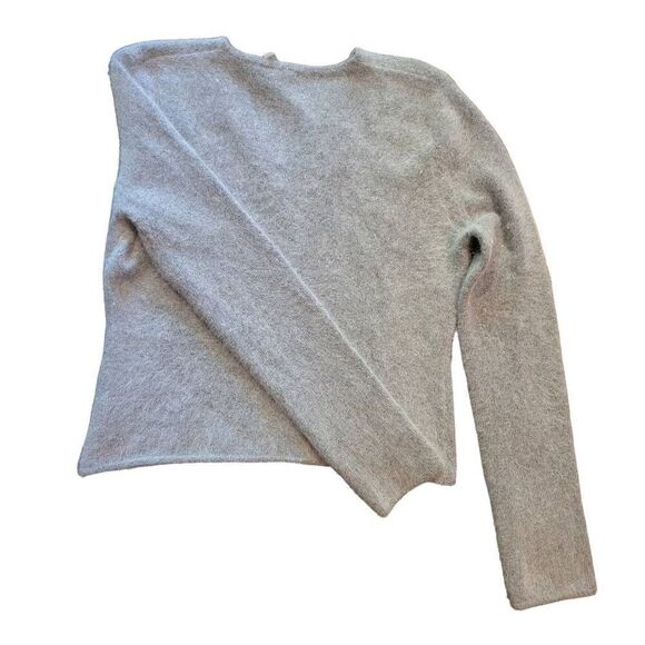 Vintage Sweater Women's Large Grey Y2K 1990s Angora Wool Fuzzy Heart Neck - Picture 2 of 4
